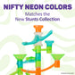 Marble Genius Marble Run Stunts Slider Set - 8 Pcs, Neon Plastic, 4 Two-Way Sliders & 4 Catch Buckets, Ages 5+