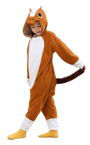 Kianmacar Kids Animal Onesie Kangaroo Pajamas Halloween Costume Cosplay Sleepwear (Brown Horse, 125) 10 Years(Age:Over 10 Years