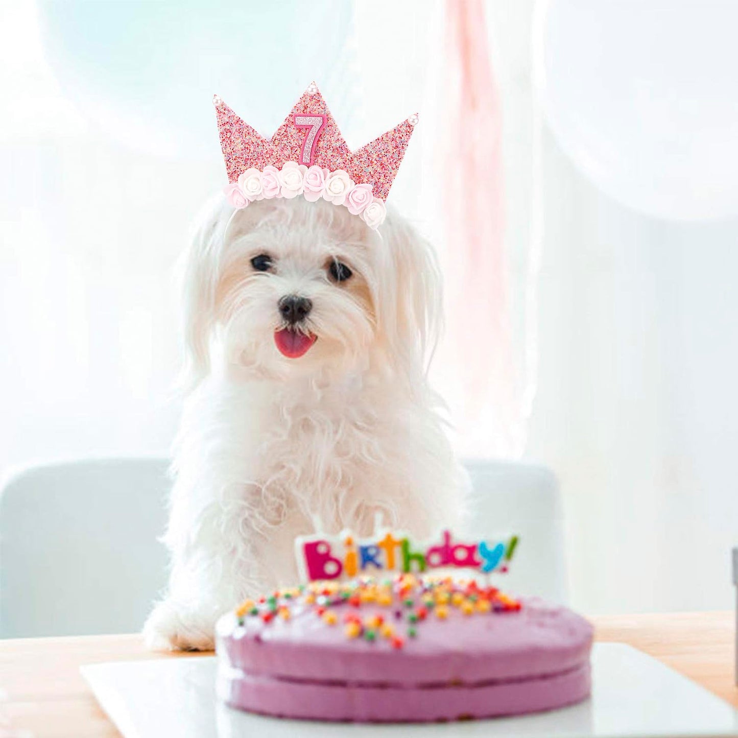 SuPoo 7th Birthday Decorations for Girl 7th Birthday Girl Headband Birthday Crown for Girls Glitter Hair Band for Party 7 Year O