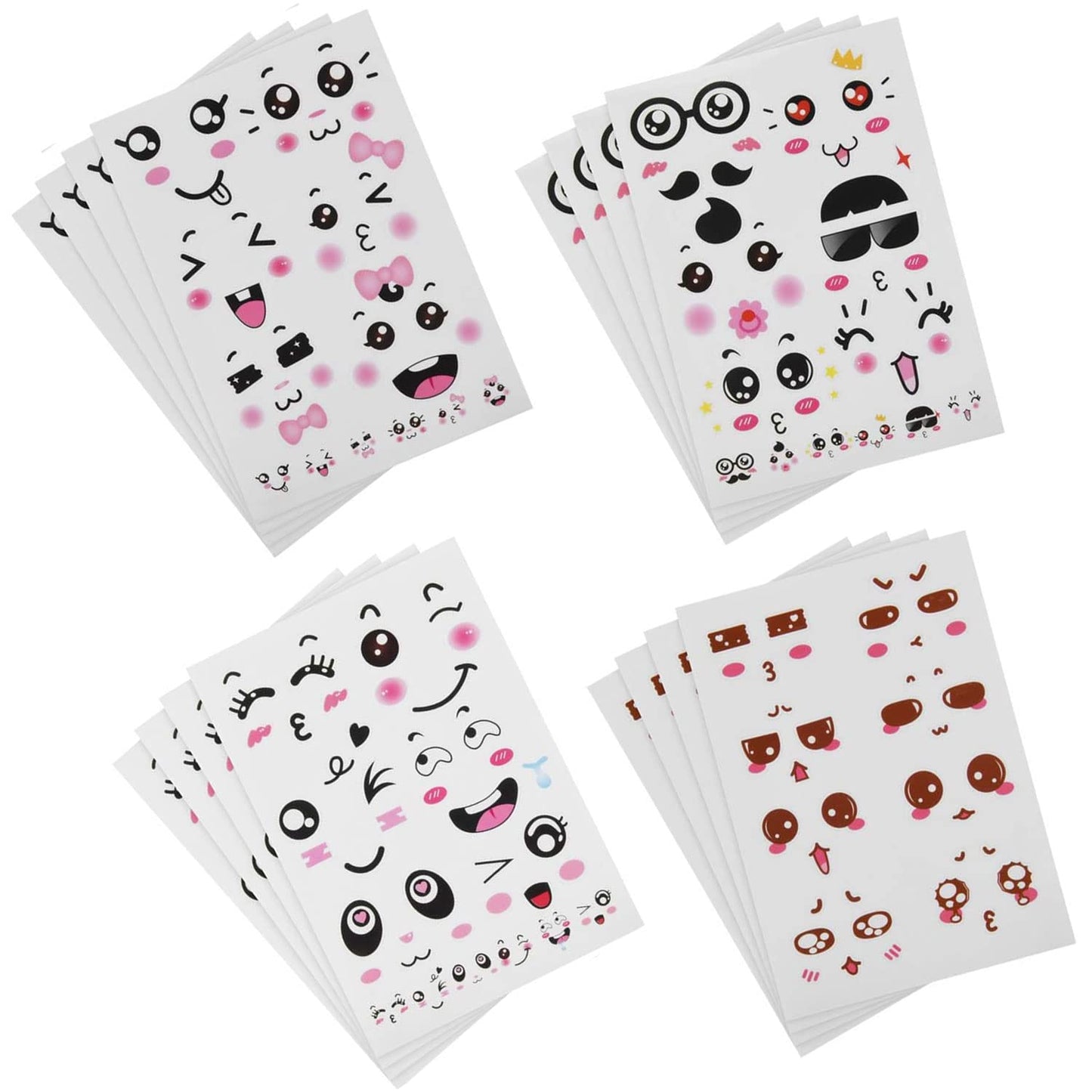 Diyfixlcd 16pcs Cute Cartoon face Stickers Expression Stickers with Colorful Eyes Nose Mouth Creative Stationery Sticker for Sui