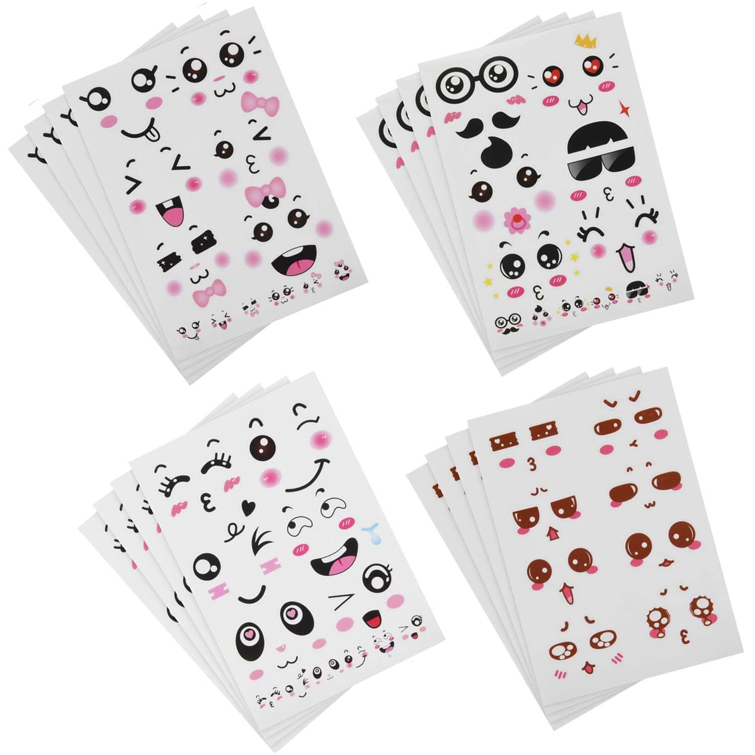 Diyfixlcd 16pcs Cute Cartoon face Stickers Expression Stickers with Colorful Eyes Nose Mouth Creative Stationery Sticker for Sui