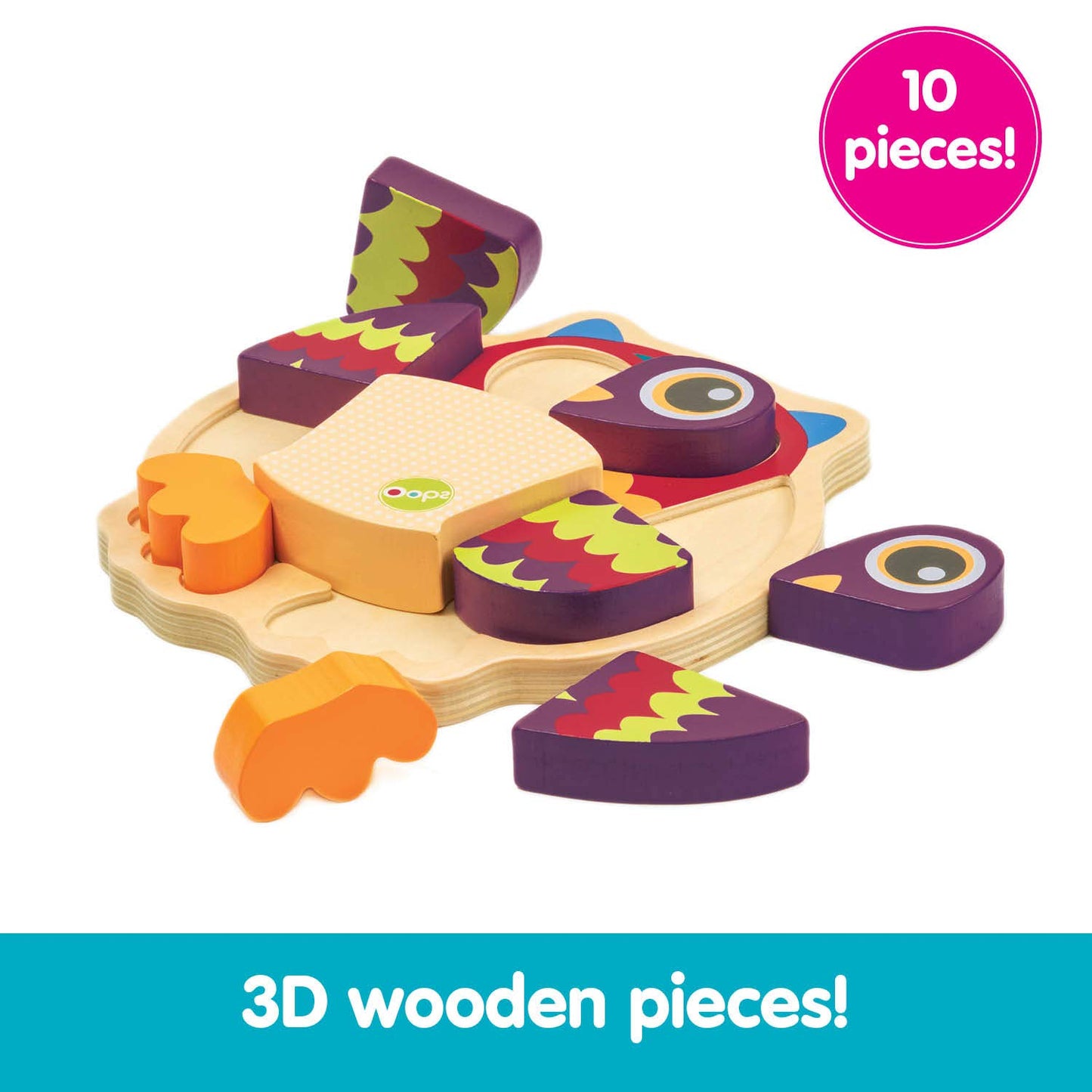 Epoch OOPS Happy Puzzle - Wooden Owl Toy for Toddlers, 40cm, Multi-color, Model OP1600212