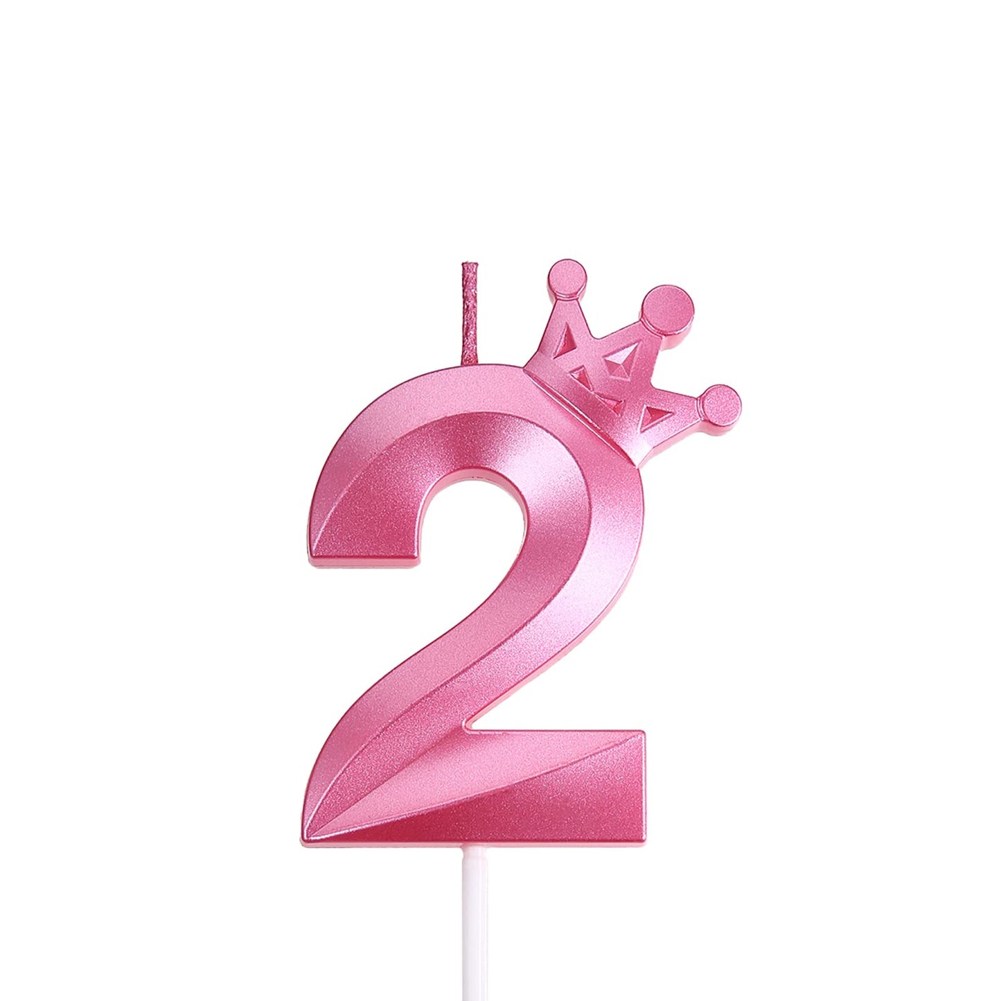 3.15 inch Pink 2 Birthday Candles,3D Crown Number 2 Cake Topper for Birthday Decorations