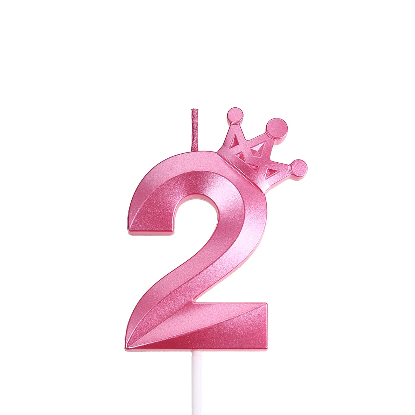 3.15 inch Pink 2 Birthday Candles,3D Crown Number 2 Cake Topper for Birthday Decorations
