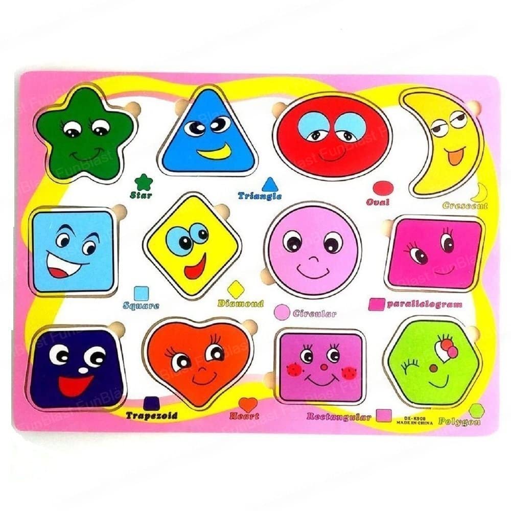 Funblast Shapes Puzzle Board Pack Of 1 Wooden Toys, Educational Toys For Kids, Montessori Wooden Learning Puzzle Board Toy, Woo
