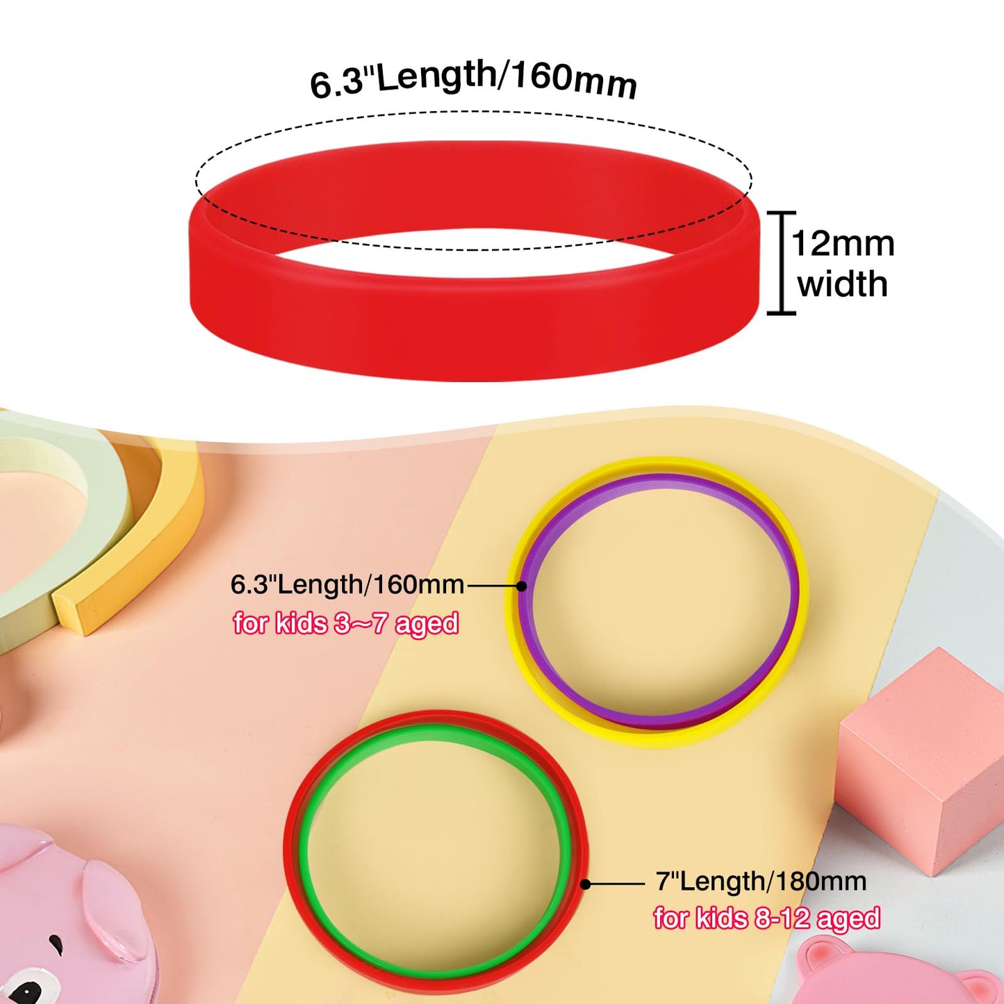 THXIY 100PCS Silicone Rubber Bracelet Bracelets Wristbands Wrist Bands for Kids Youth Teens Boys Gilrs, Children's Bulk Bracelet