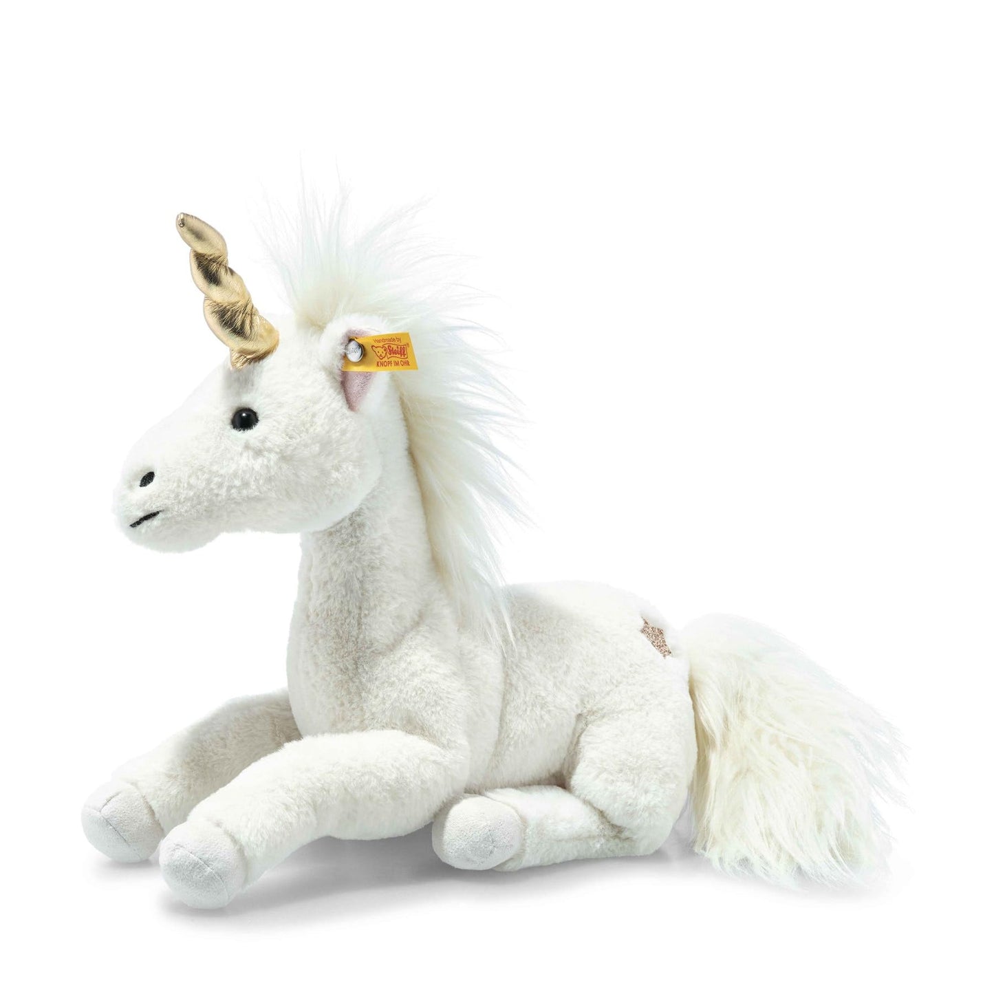 Steiff Unica Unicorn With Golden Horn And Embellishments, Premium Unicorn Stuffed Animal, Sitting Unicorn Plush Toy (White, 11')