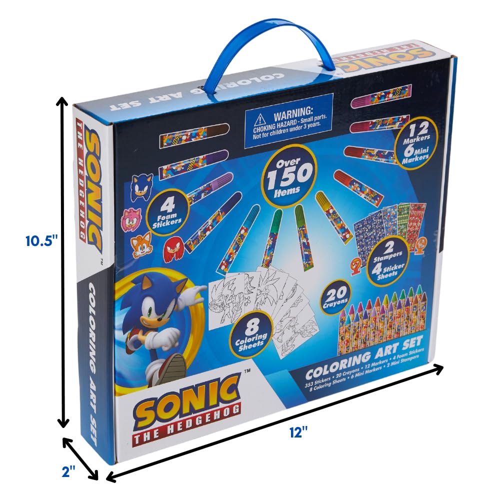 Innovative Designs Sonic The Hedgehog Coloring Art Set For Kids With Stickers And Stampers, 150+ Pieces