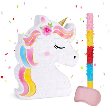 Wernnsai Unicorn Piñata - Unicorn Party Supplies Piñata Bundle With Blindfold And Bat For Girls Kids Rainbow Unicorn Theme Birthday Party Game Decorations (15.7' X 12.2' X 3.1')
