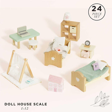 Le Toy Van - Sugarplum Wooden Bedroom Set | Dolls House Accessories Play Set For Dolls Houses | Girls And Boys Doll House Furnit