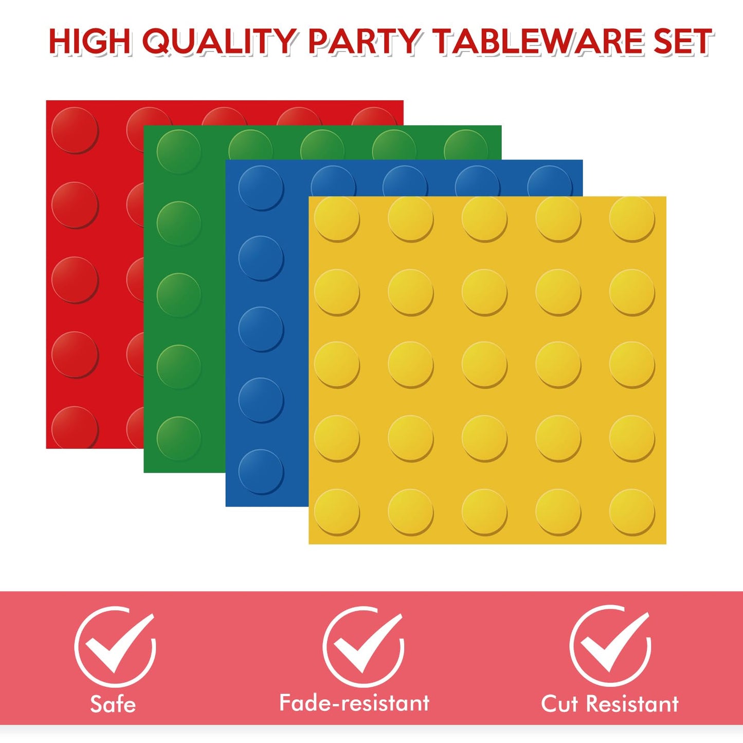 DURYGEN 40PCS Building Blocks Themed Birthday Party Decorations Building Bricks Tableware Party Paper Plates Napkins Building Bl