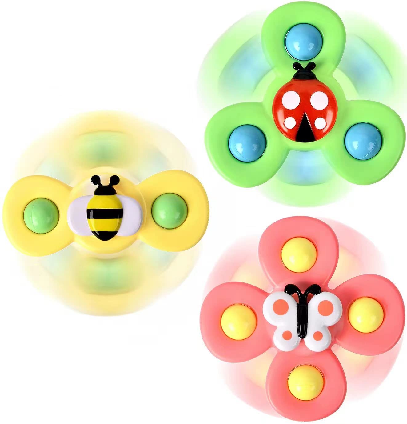 3Pcs Suction Cup Spinner Toys For 1 2 Year Old Boys Spinning Toys 12-18 Months Sensory Toys For Toddlers 1-3 First Birthday Baby Gifts For Girls