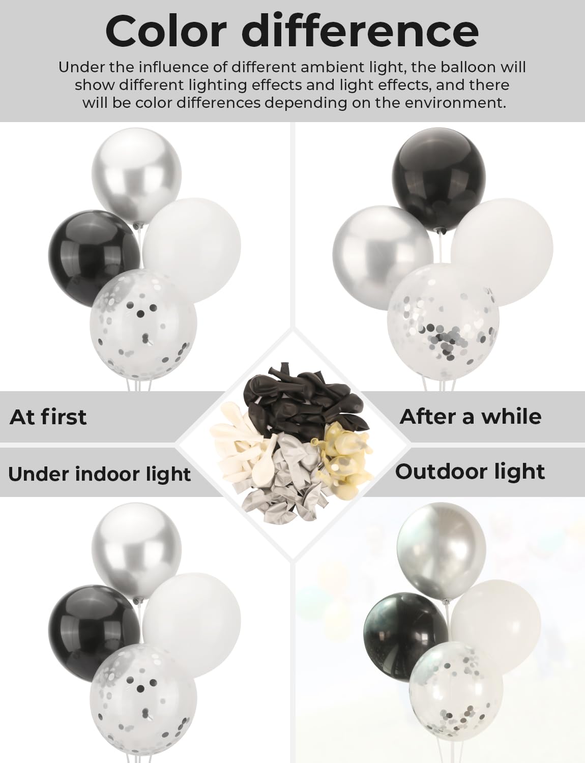 Haolongfa Black And Silver Balloons,12 Inch 60Pcs Black White Silver Confetti Balloons,Metallic Silver Latex Balloons For Gradua