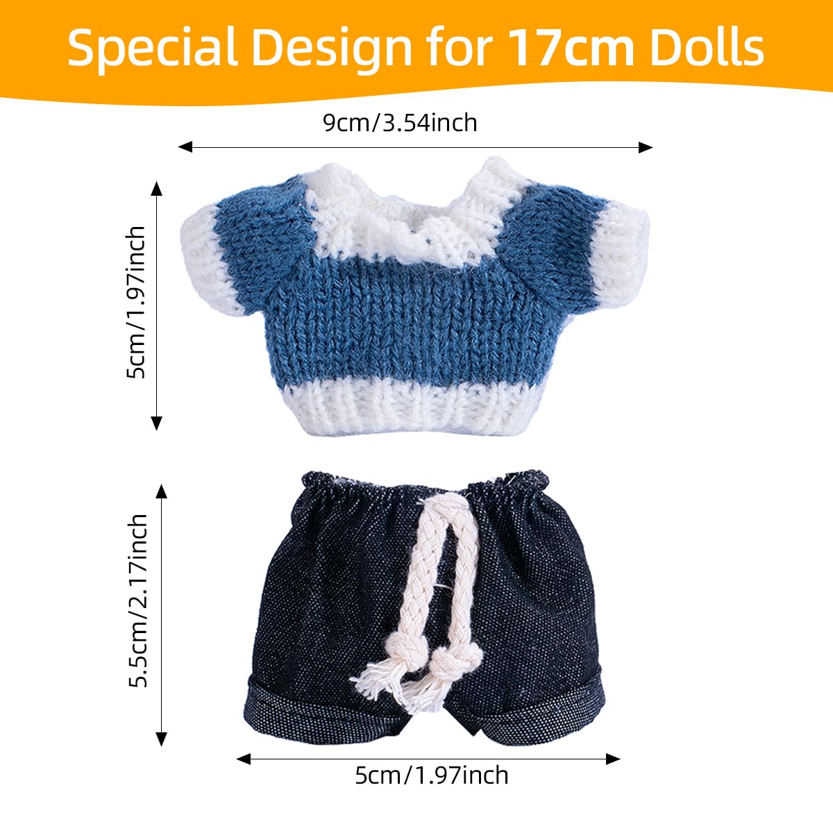 17cm Doll Clothes Set  enhanced Jeans & Knitted Sweater Outfit for 17cm 15cm Dolls  Cute Dress Up Fashion  No Doll Included (F  17cm/15cm)