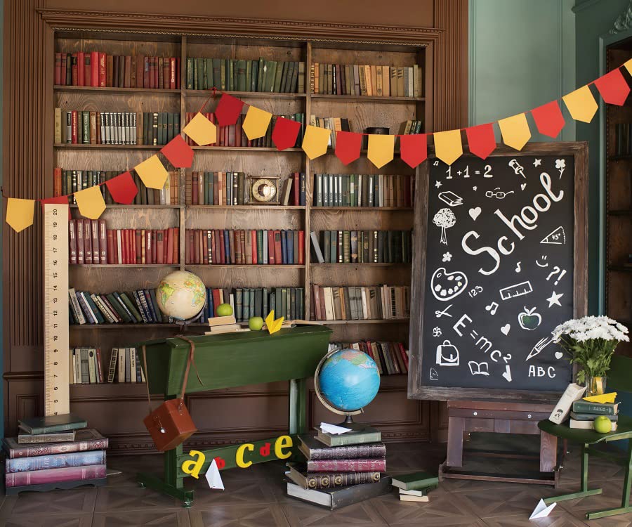 School Pictures Backdrop 10x8ft Fabric Back to School Photos Library Bookshelf Backdrop Teacher Pictures Background Kids Graduat