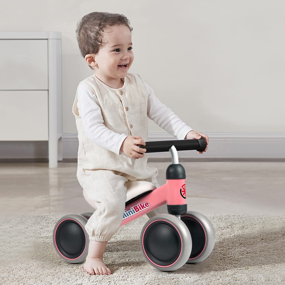 Baby Balance Bike Toys For 1 Year Old Boy Girl Gifts, 10-24 Month Toddler Balance Bike With 4 Silence Wheels, No Pedal Toddler First Bike, First Birthday Gifts Christmas For Boys And Girls (Pink)