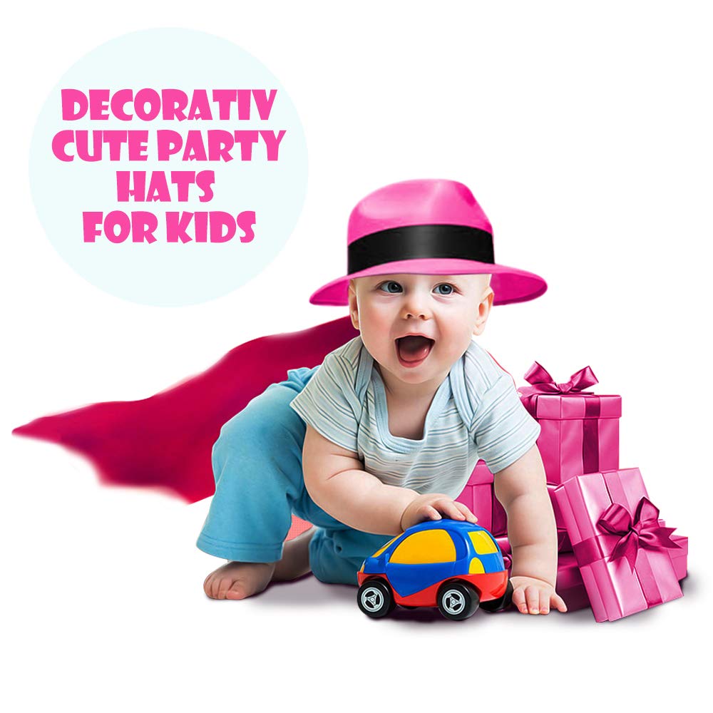 Novelty Place 24Pcs Neon Plastic Party Hats, Fedora with Gangster Mafia Style, UV Blacklight Glow Party Stars Rave Hats for Kids