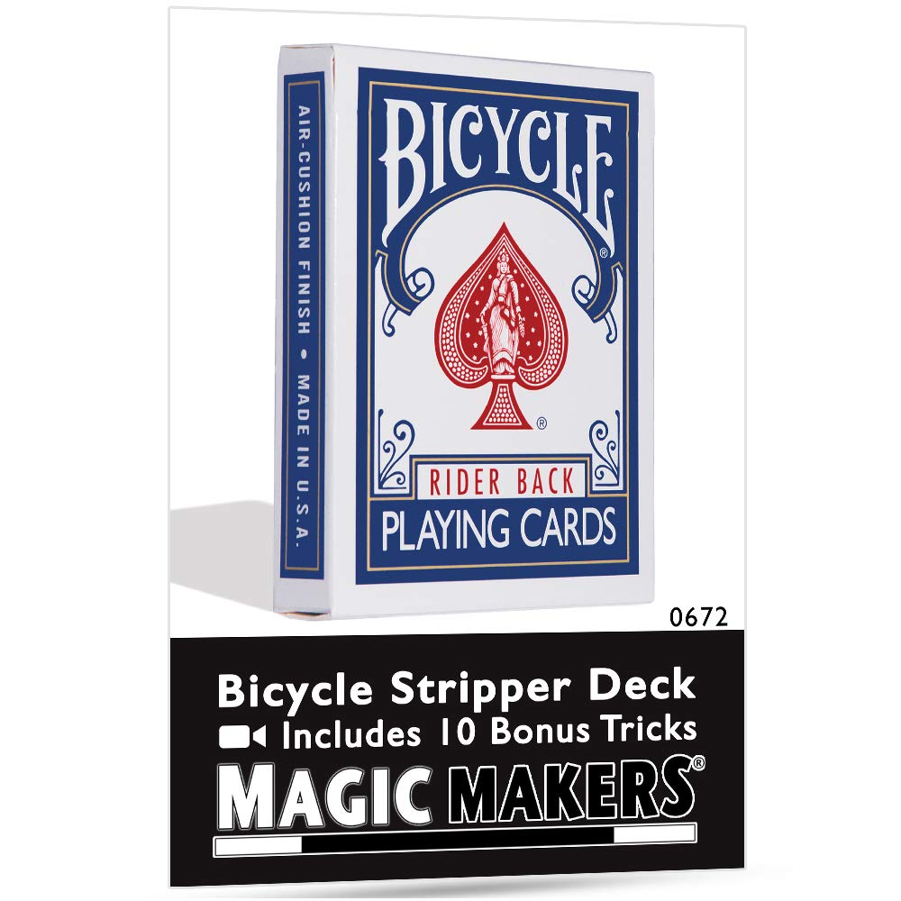 Magic Makers Bicycle Stripper Deck With 10 Bonus Tricks (Blue) - Tapered Magic Trick Deck