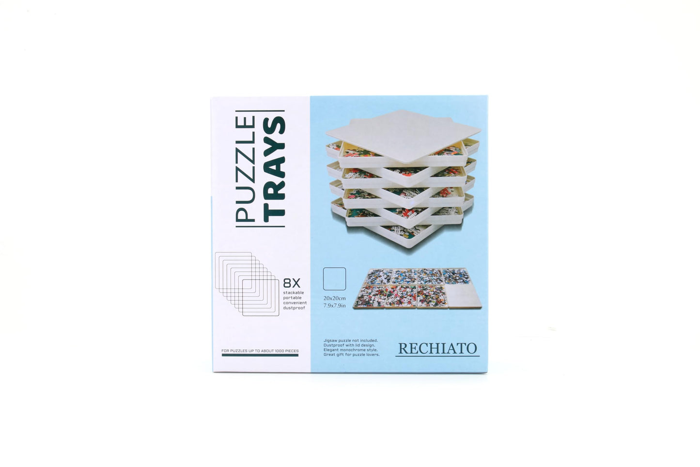 Rechiato 8 Puzzle Sorting Trays With Lid 8X8 Premiunm Puzzle Trays Gift For Puzzle Lovers For Puzzles Up To 1000-1500 Pieces,Puzzle Tray, Convenient Tool For Puzzle Lovers Blue And White