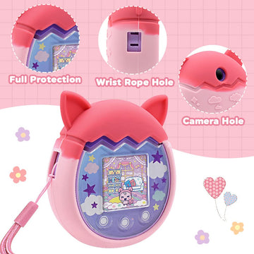 Winceed Silicone Case For Tamagotchi Pix Virtual Pet Game Machine, Protective Cover For Tamagotchi Pix Sleeve Protector Skin With Hand Strap (Pink)