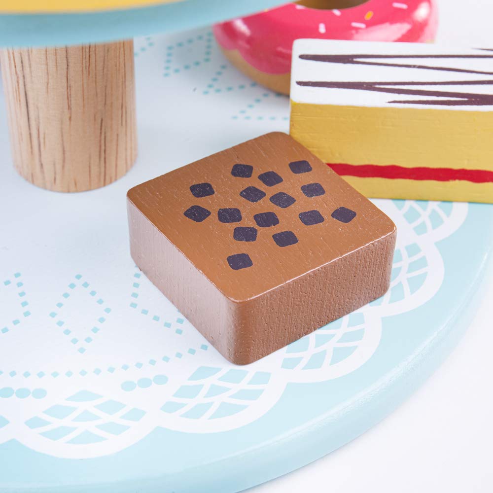 Bigjigs Toys Wooden Cake Stand with 9 Wooden Play Food Cakes - Quality Toy Food for Toddlers & Children, Perfect Kids Wooden Kit