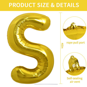 Toniful 40 Inch Large Gold Letter S Balloons Helium Balloons,Foil Mylar Big Balloons For Birthday Party Anniversary Supplies Dec