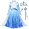 Luzlen Girls Princess Costume Kids Queen Halloween Cosplay Party Blue Dress With Accessories, 3-4 Years(Label 110)