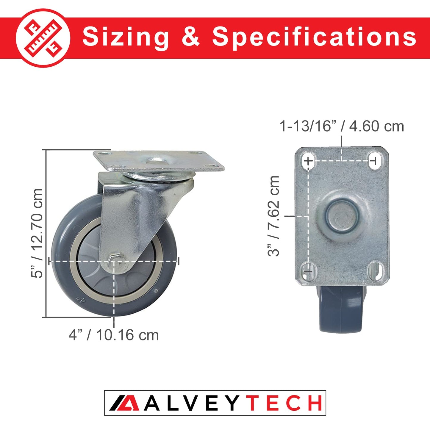 Alveytech Front 4'' Caster Wheel - For Hoverboard Go-Kart Kits, Toolboxes, Replacement Kids Cart Wheels, Adjustable Balancing Ho