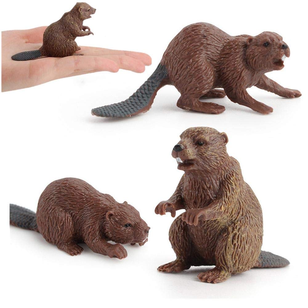 3Pcs Safari Animal Figurines, Toy Animals For Kids With Beavers, Cake Toppers