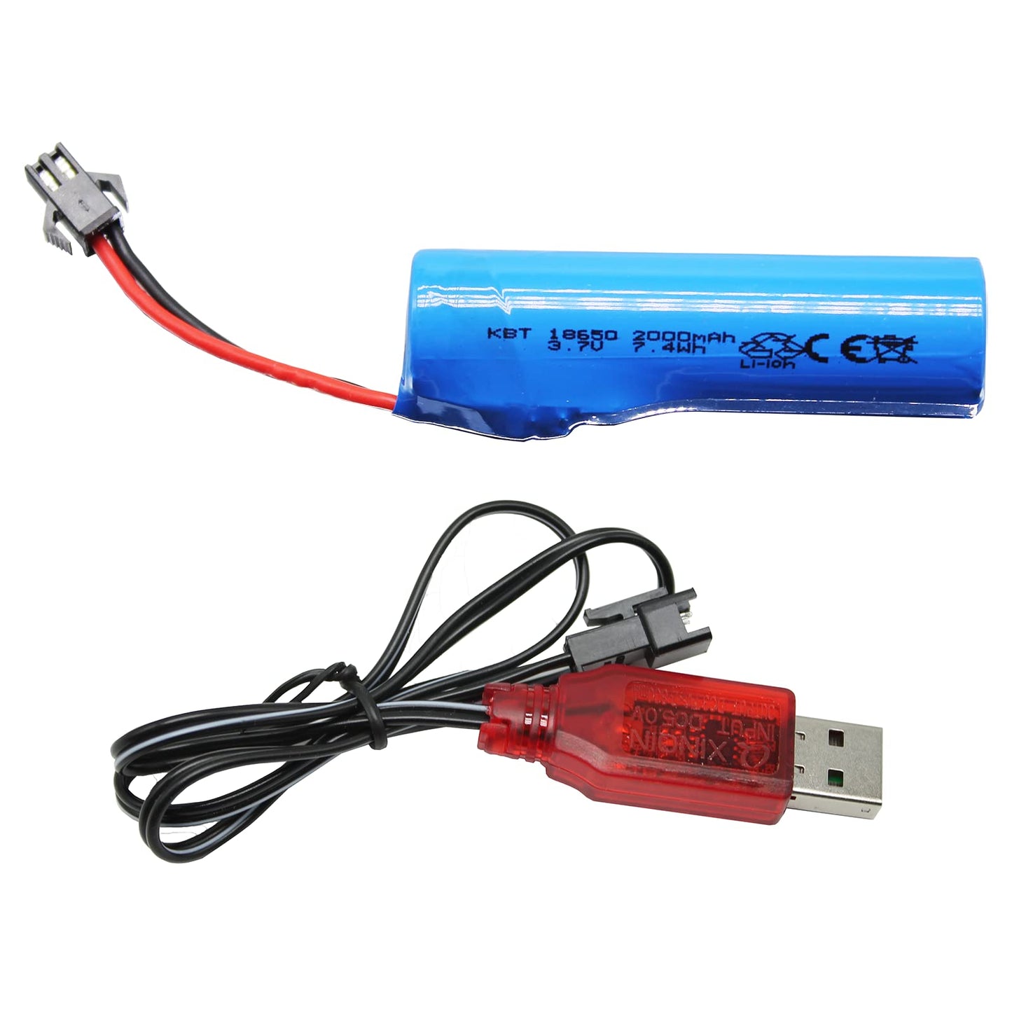 KBT RC Car Lithium Battery: 3.7V 800mAh Rechargeable Li-ion Battery with SM -2P Plug & Charging Cable for RC Cars -2 Pack