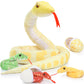 Morismos Giant Snake Stuffed Animal Mommy With Babies, Realistic Stuffed Snakes Plush Toy, 80' Long Yellow Boa Constrictor For Kids, Girls, Boys, 3 Snake Babies, 2 Snake Eggs