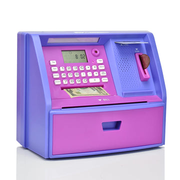 Atmbnk Interactive Atm Piggy Bank For Kids, Safe Money Saving Toy With Password Protection, Coin Recognition, Bill Insertion, For Boys And Girls Aged 5-12 (Purple)