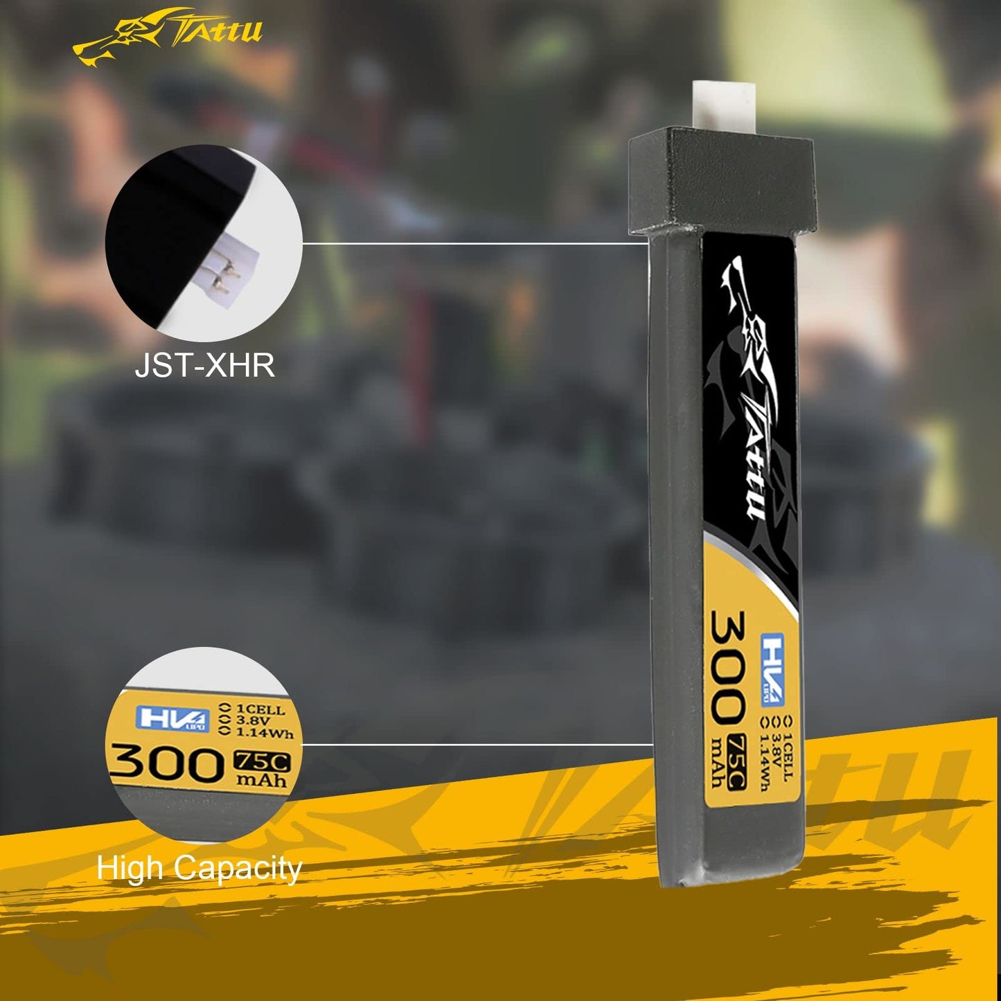 TATTU 300mAh 3.8V 75C 1S1P Lipo Battery Pack with BT 2.0 Plug - 5pcs
