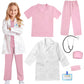 COTATERO Doctor Scrubs Costume for Kids With Stethoscope Lab Coat Career Day Costume Halloween Dress Up For Boys Girls 3-12 (Light Pink  XL-140/7-8Y)