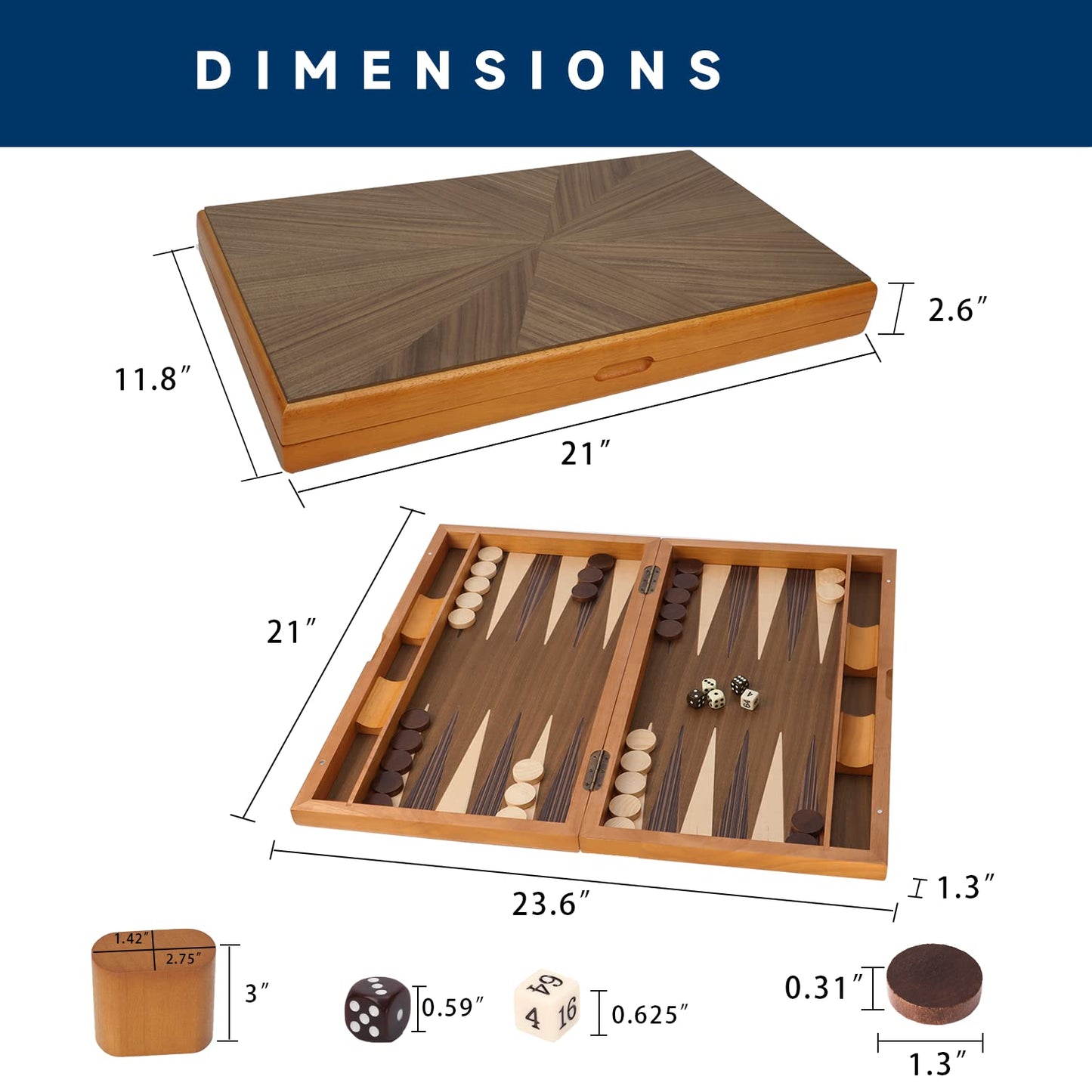 GSE Games & Sports Expert enhanced Wooden Folding Inlay Backgn Board Game Set  Classic Traditional Strategy Board Games (Focus - 21 Inches)