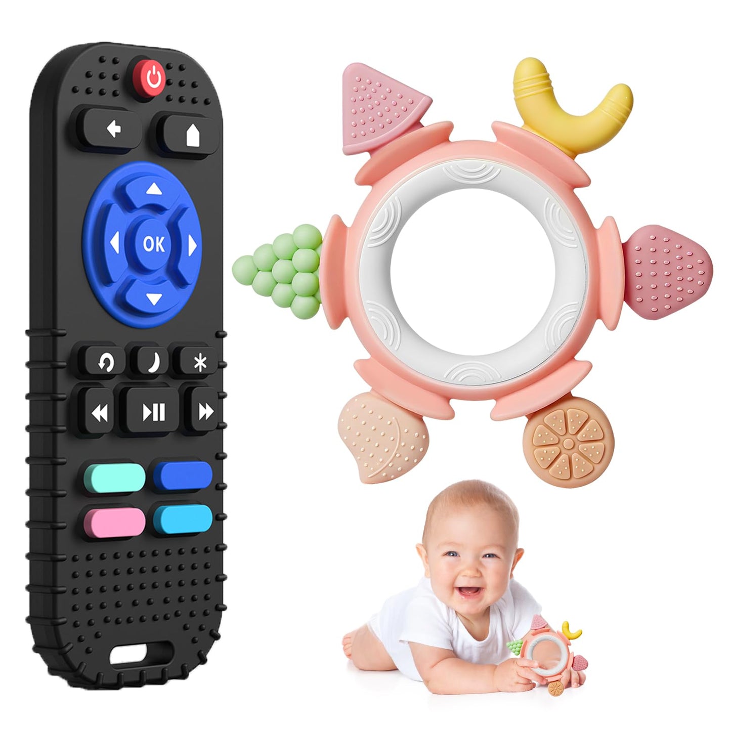 Hooku Silicone Teethers for Babies 6-12 Months, Teething Toys for Babies 0-6 Months, Baby Fruit Teethering Rings, BPA Free Baby 