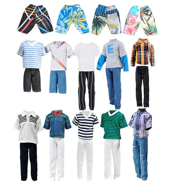 E-Ting 10-Item Fantastic Pack = 5 Sets Fashion Casual Wear Clothes Outfit With 5 Pair Shoes For Boy Doll Random Style (Leather Jacket + Casual Wear Clothes + Swimwear)