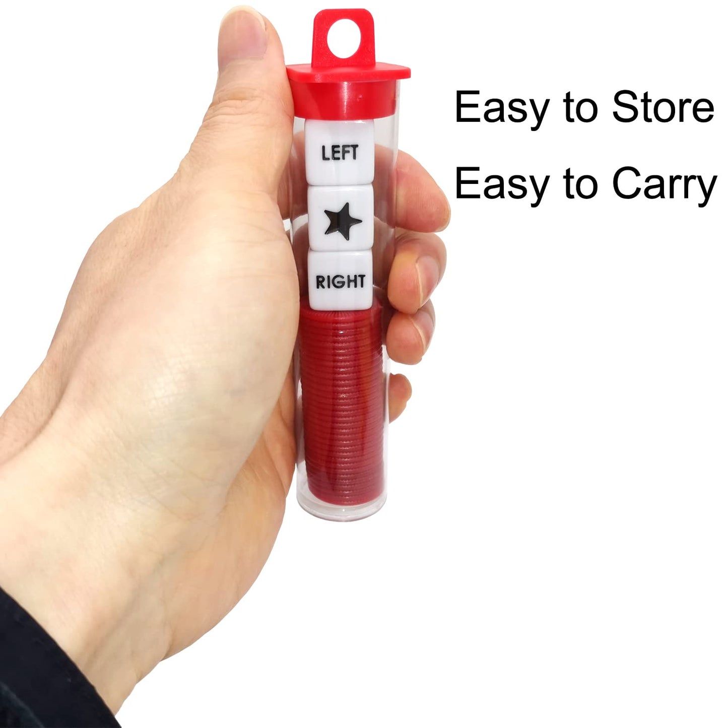 Ahoper Left Right Center Dice Game Prime Set Bundle With 3 Dices + 36 Chips. Round Tube Storage Is Very Convenient For Travel. Easy To Store, Carry Around. (Red)