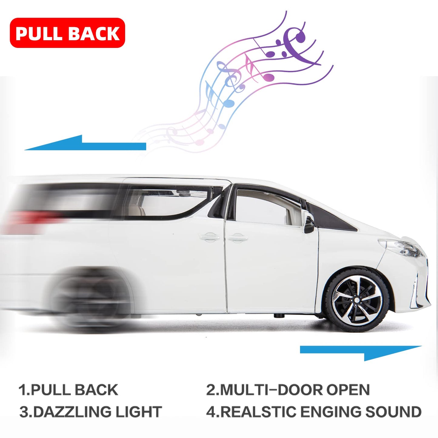 WAKAKAC Alloy Diecast Model Car 1/24 Lexus LM300 Pull Back Collectible Toy Car with Light and Sound Toy Vehicle for Kids Childre