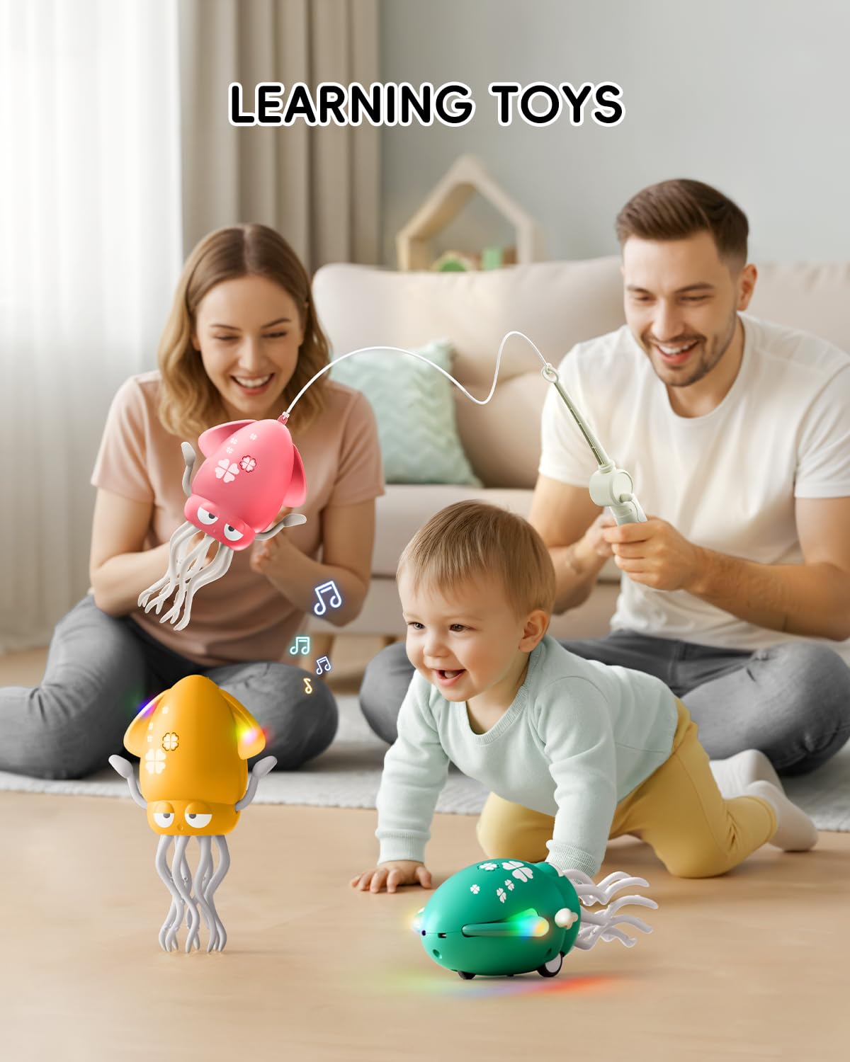 Electric Crawling Dancing Octopus Toy - LED Lights & Music, USB-C Rechargeable Tummy Time Toy for 36 Months-6 Years Toddlers, Bo