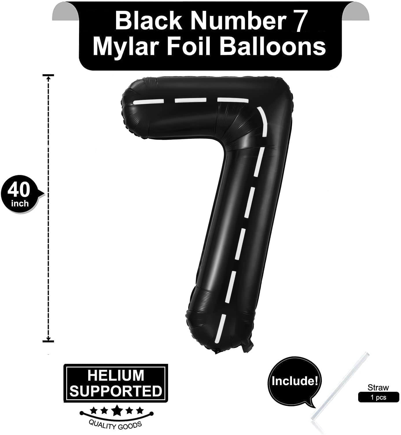 Race Car Number 7 Balloons,40 Inch Racing Car 7 Birthday Balloons Two Fast Balloon Race Track Black 7 Balloon Number For Cars Theme Birthday Party