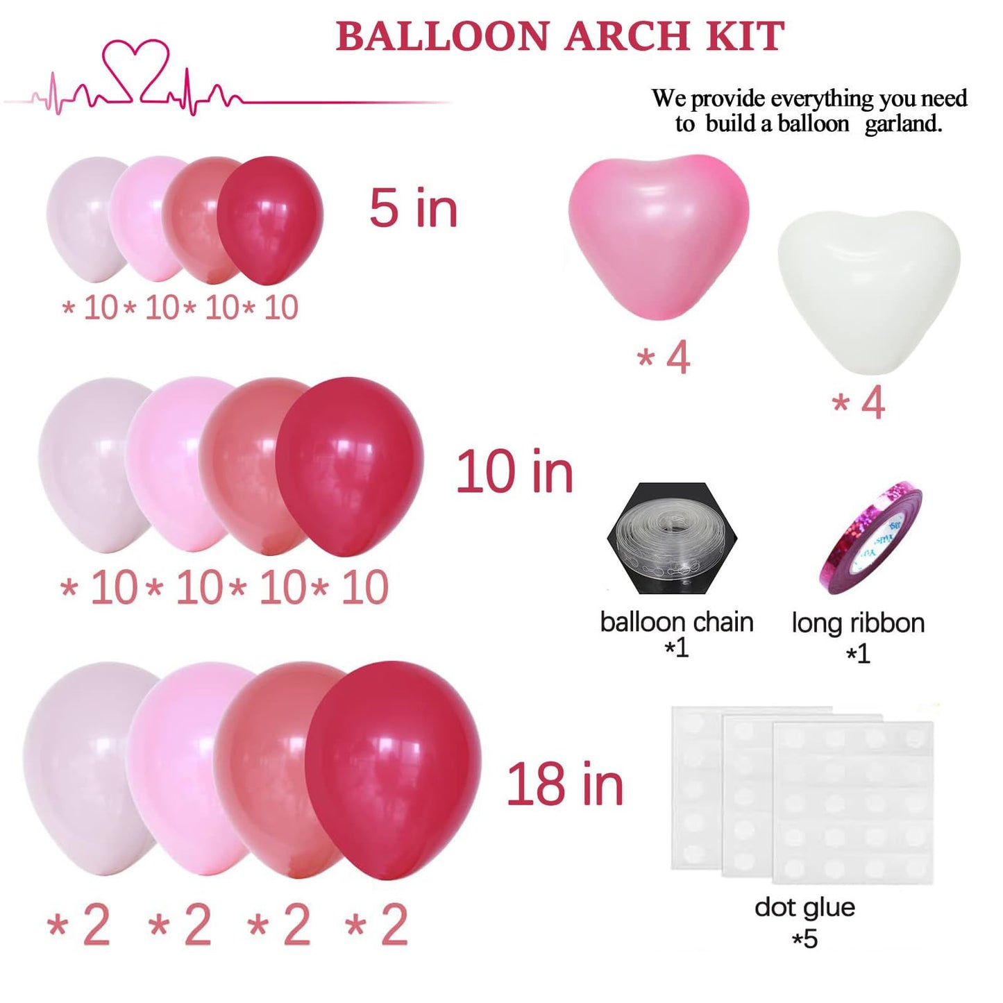 Infloral Pink Balloon Arch Kit Pink Rose Red Macaron Red Balloon Garland Kit Pink White Heart Balloons For Mother'S Day Wedding Valentines Day Proposal Anniversary Girl'S Birthday Party Decorations