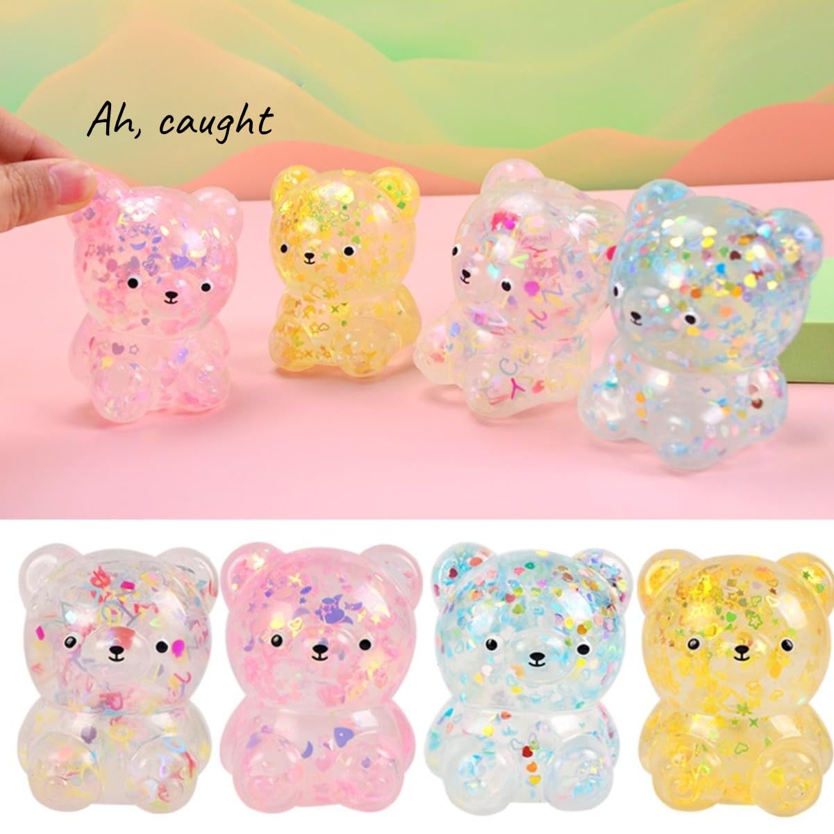 Dhjrefhhd 1Pccs Squeeze Toys Letter Sequins Candy-Bear Stress Relief Toy Hand Fidget Sensory Office Desk Squishy Toy (Light Pink