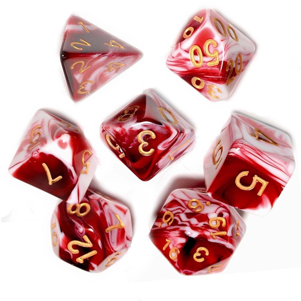 7 Pcs DND Dice Set, AORZOV Polyhedral Dice for Dungeons and Dragons D&D TTRPG MTG Table Role Playing Games(Blood Red Mixed White