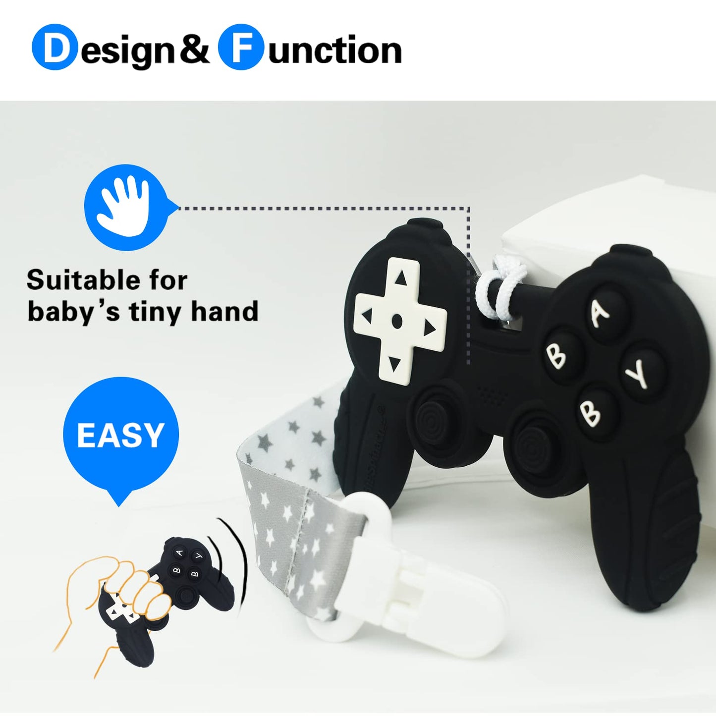 BIGSPINACH Silicone Remote Game Control Teething Toy for Babies 0-12 Months, Black