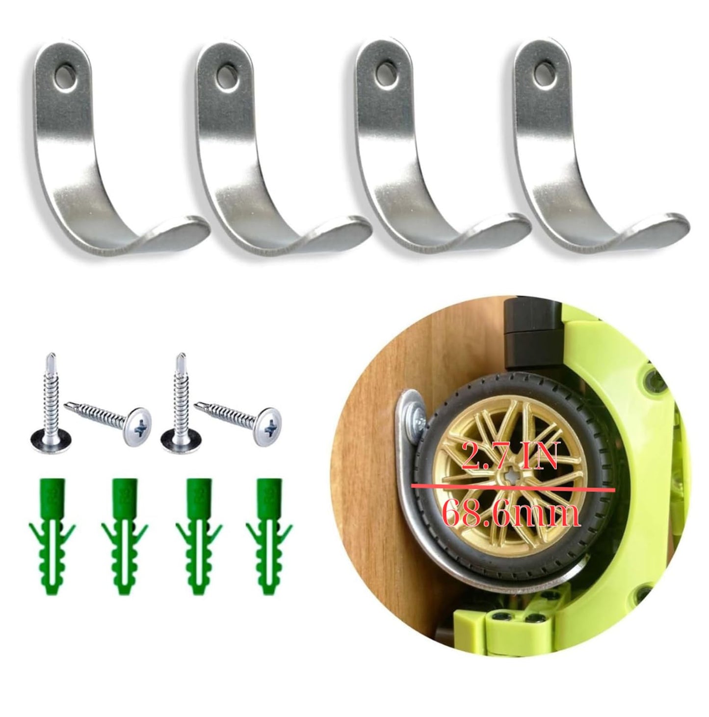 Metal Wall Mount For Lego Large Cars With 2.7In/68.8 Mm Wheels, Compatible With Technic, Big Vehicles, Mclaren - Mercedes F1- Wa