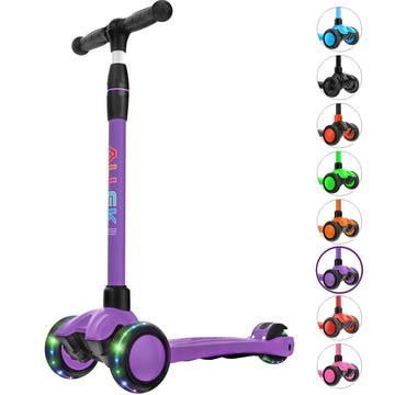 Allek Kick Scooter B03, Lean 'N Glide 3-Wheeled Push Scooter With Extra Wide Pu Light-Up Wheels, Any Height Adjustable Handlebar And Strong Thick Deck For Children From 3-12Yrs (Purple)