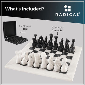 Radicaln Marble Chess Set With Storage Box 15 Inches White And Black Handmade 1 Chess Board With 32 Chess Pieces - Chess Game For 2 Player Board Game Chess Sets For Adults