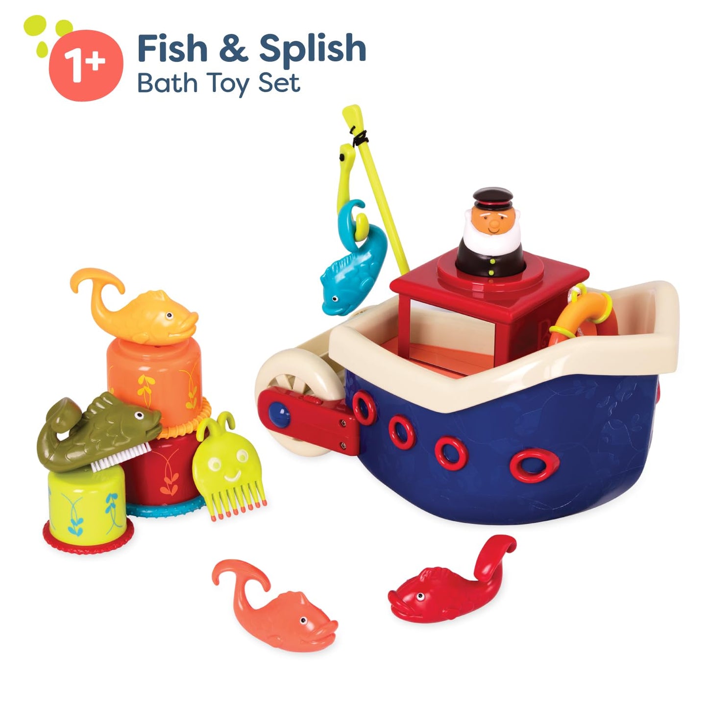 B. Toys- Water Play Bath Toy Set – Baby Bath Toys – Boat & Accessories - Tub Toys For Toddlers, Kids –Fish & Splish- 1 Year +