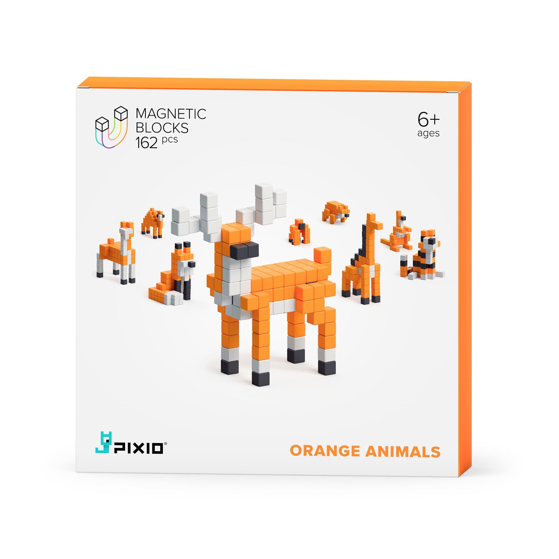 Pixio Magnetic Cubes - Orange Animals - Building Toys In Pixel Art Style - Animal Figures - Arts And Crafts Kids Toys - Building